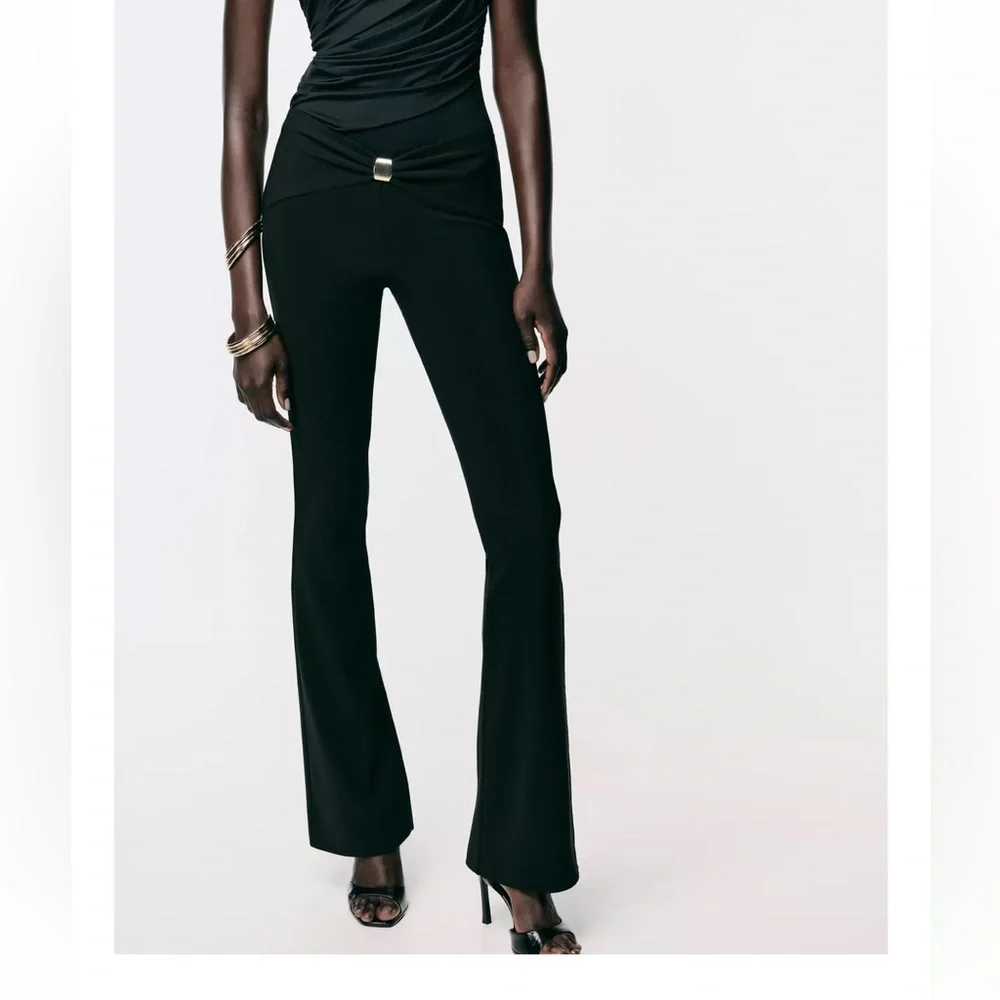 Zara NWT black gold appliqué detail flare stretchy pants